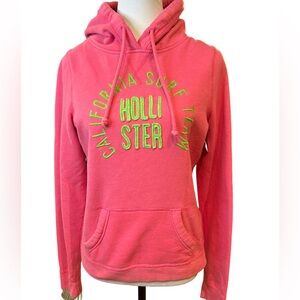 Hollister Pink with Neon Green Logo Pullover Hoodie California Surf Team Medium